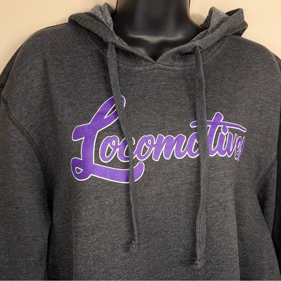 LARGE DARK GREY PURPLE LOCOMOTIVES HOODIE WOMENS PULLOVER HOODED - Picture 3 of 8